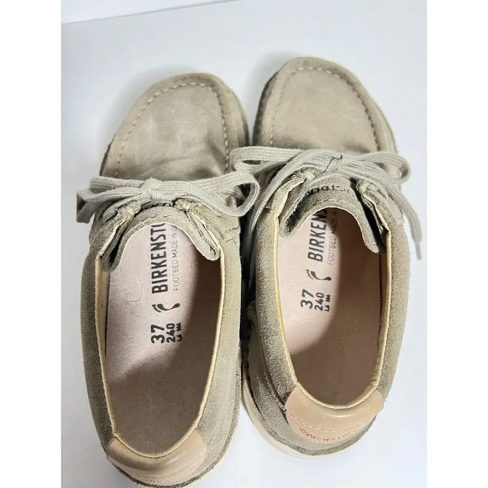 Birkenstock Women's LN Taupe Suede Leather Pasadena Lace Up Shoe Flat 37 6-6.5